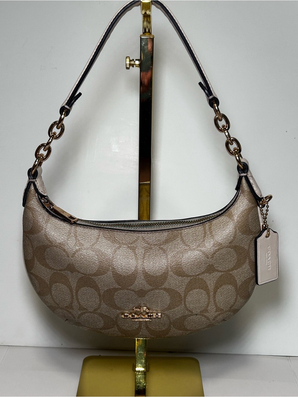 Coach Mini Payton Shoulder Bag Signature Canvas Khaki Gold Chain NWT CM273